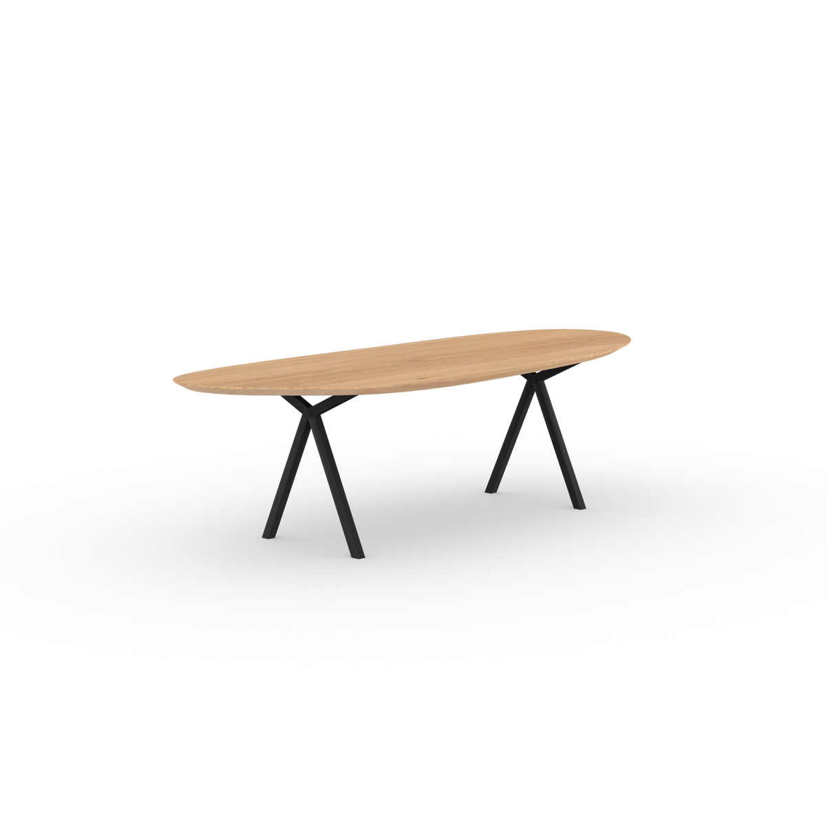 Slim X-type Blob Eiken naturel lak Staal zwarte poedercoating eettafel